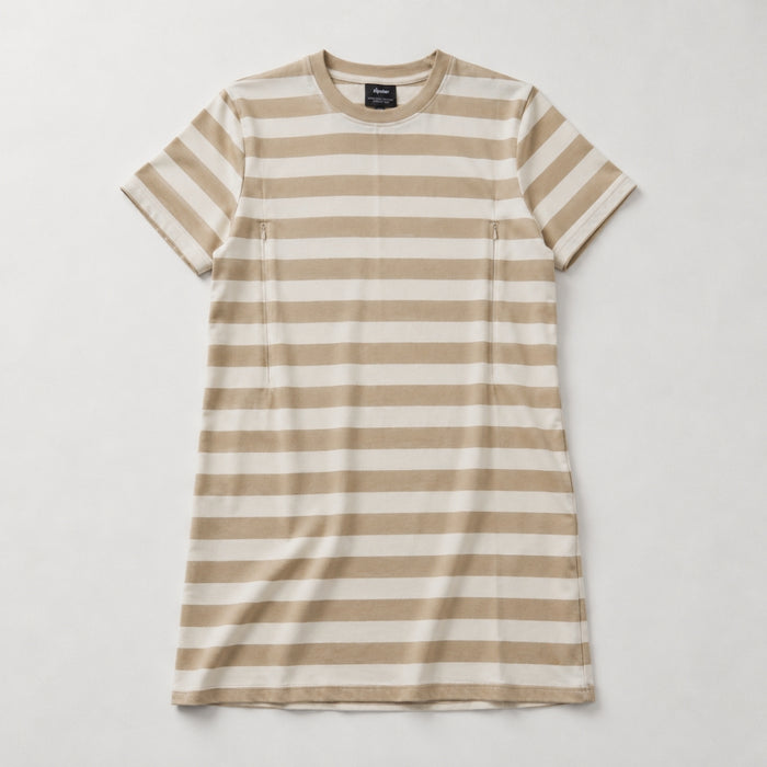 Striped Breastfeeding Dress Beige / White