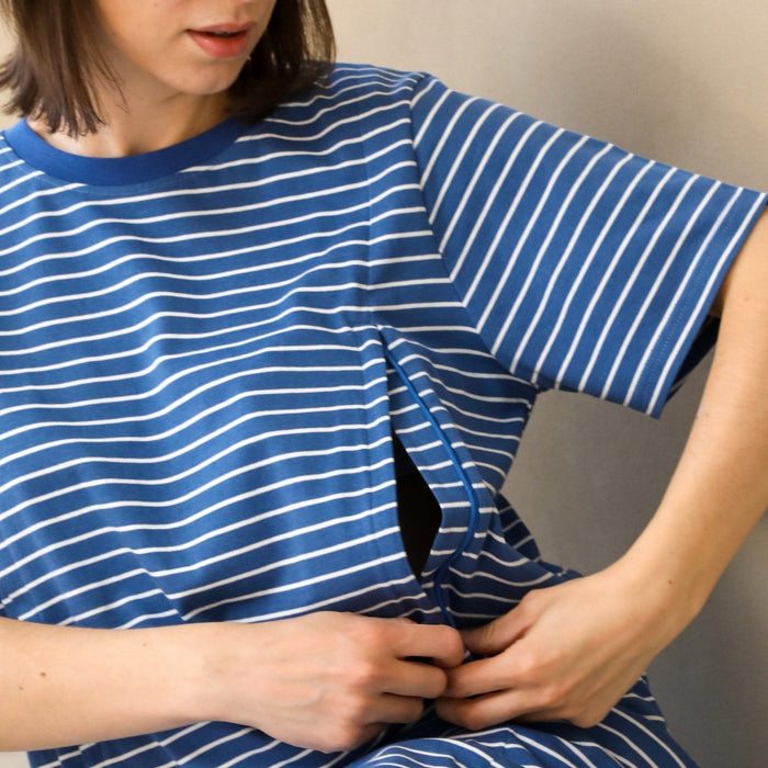 Striped Breastfeeding Dress Blue / White