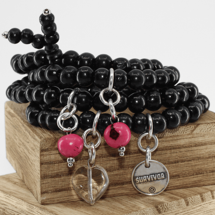 Survivor Heart Wood Boho Wrap Bracelet/Necklace