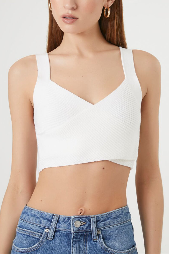 Sweater-Knit Crossover Crop Top