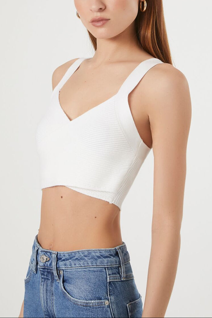 Sweater-Knit Crossover Crop Top