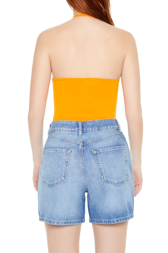 Sweater-Knit Halter Thong Bodysuit