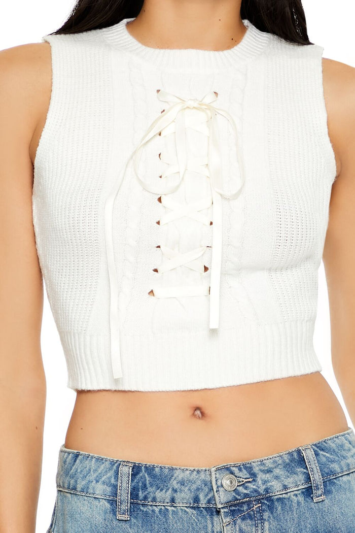 Sweater-Knit Lace-Up Crop Top
