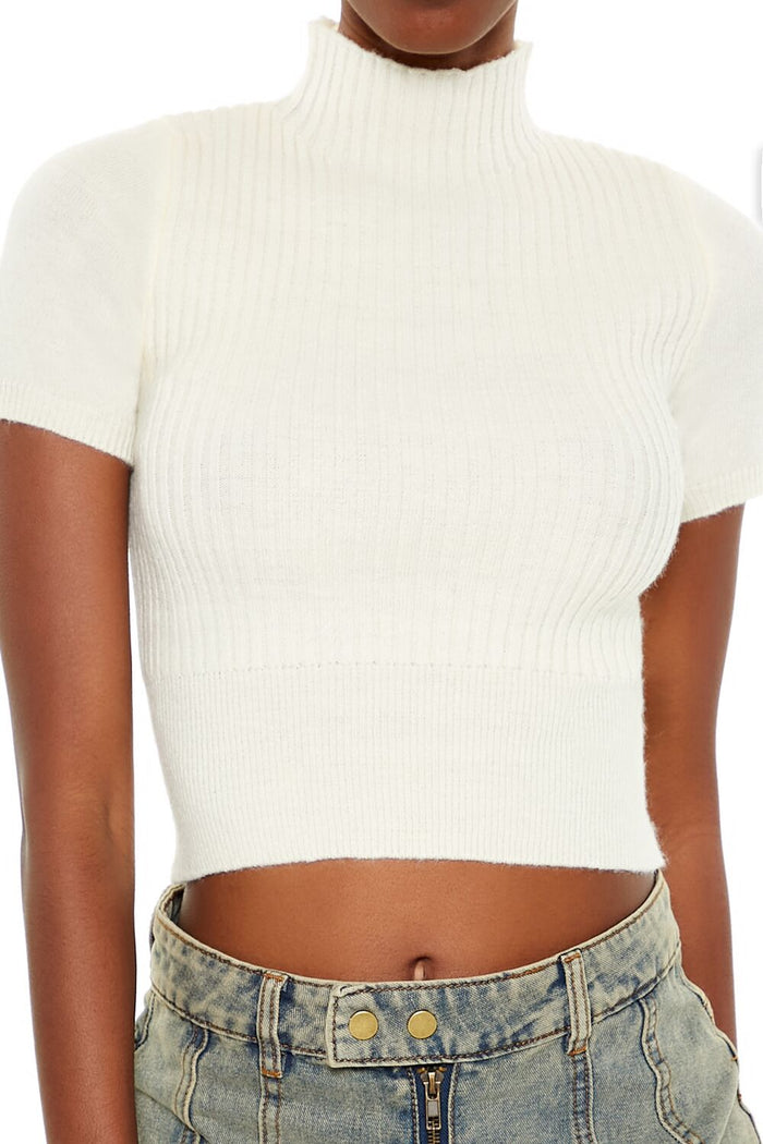 Sweater-Knit Mock Neck Crop Top