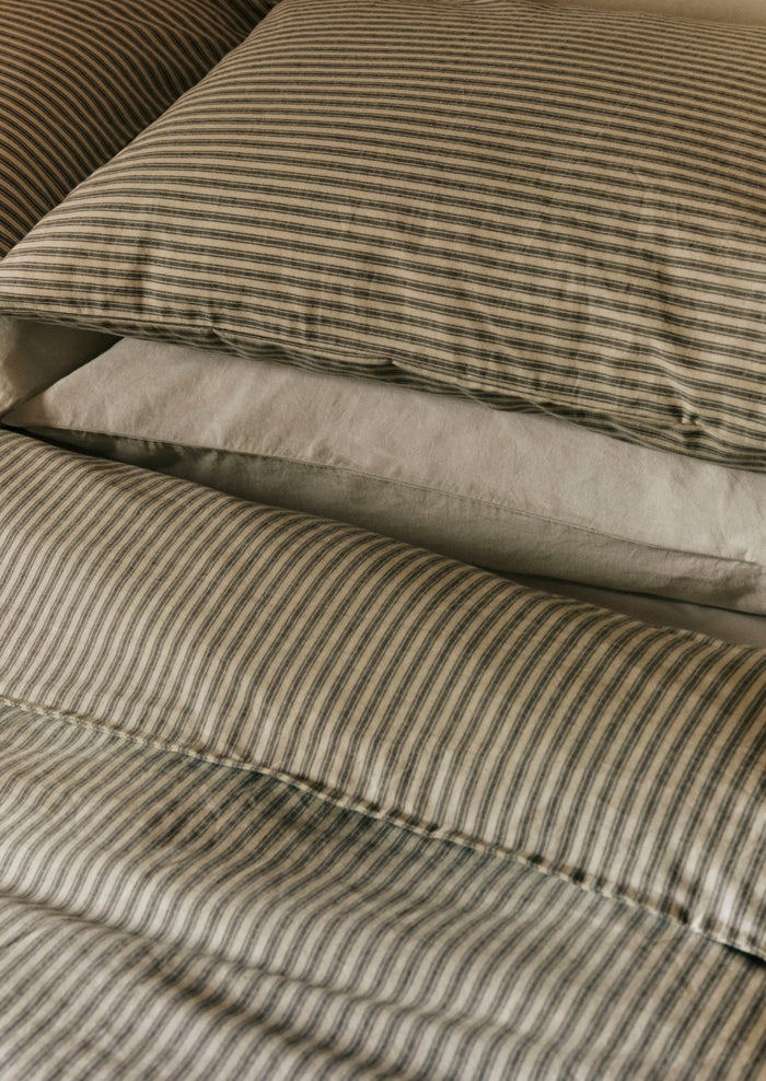 Ticking Stripe Cotton Housewife Pillowcase | Ecru/Graphite