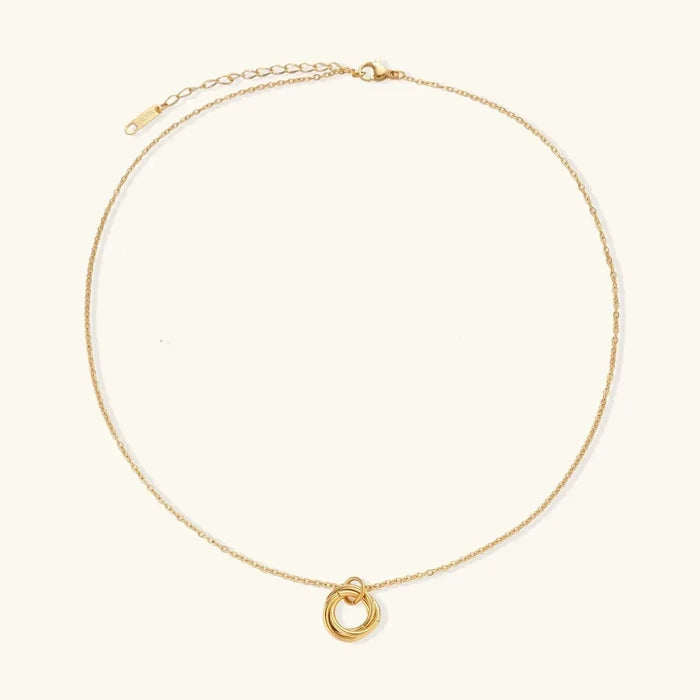 Twisted Harmony 18K Gold-Plated necklace with a fine gold-tone chain and three smooth, interlocking rings