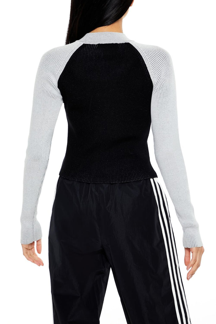 Two-Tone Raglan Zip-Up Sweater