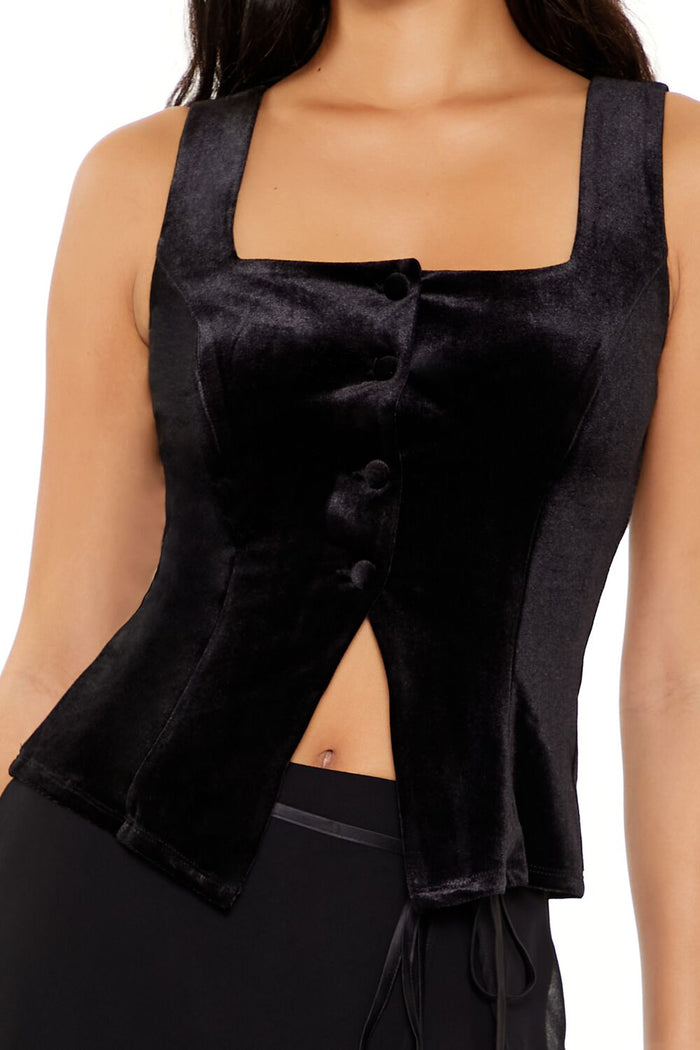 Velvet Button-Front Tank Top