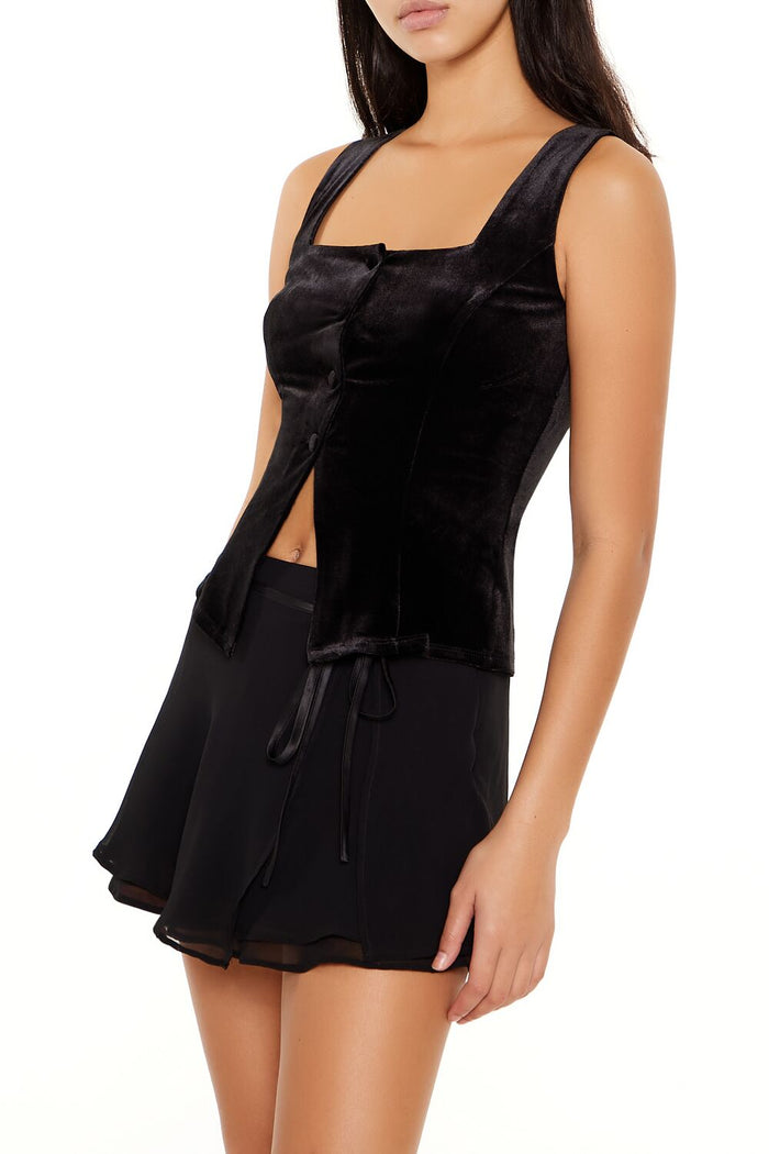 Velvet Button-Front Tank Top