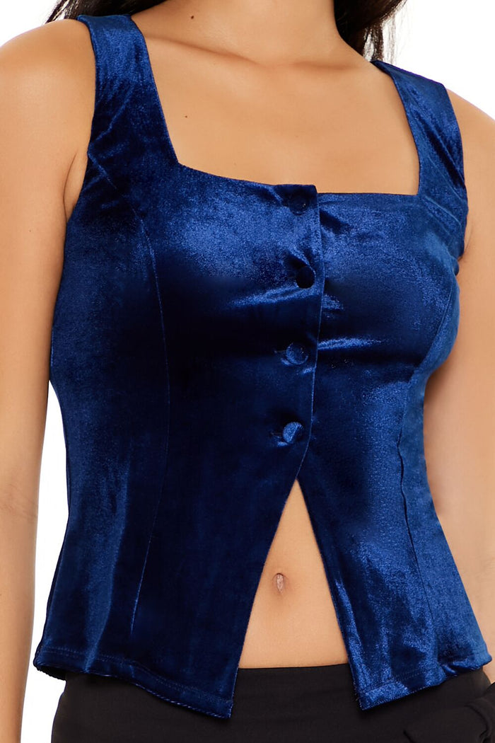 Velvet Button-Front Tank Top