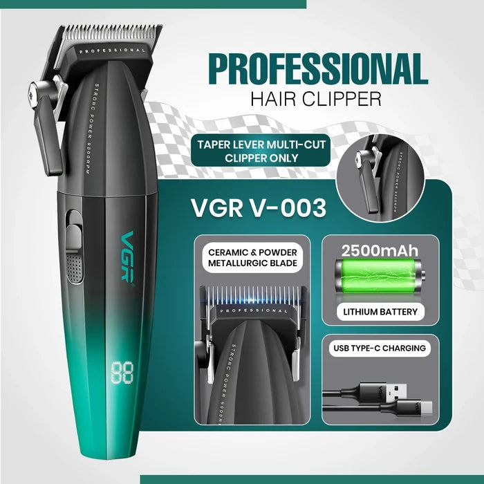 VGR V-003 Professional Hair Clipper For Men, (Black/Green)