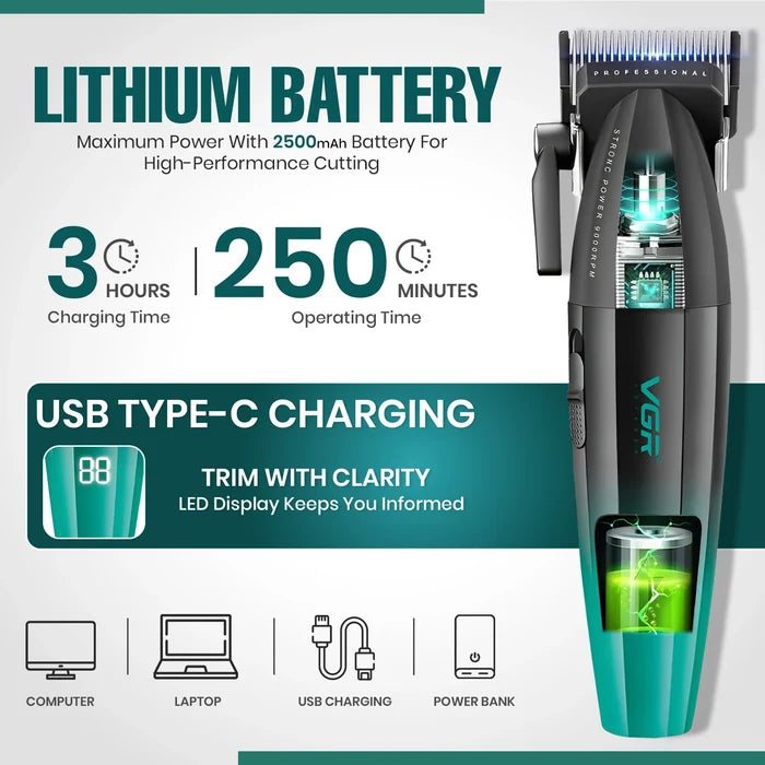 VGR V-003 Professional Hair Clipper For Men, (Black/Green)