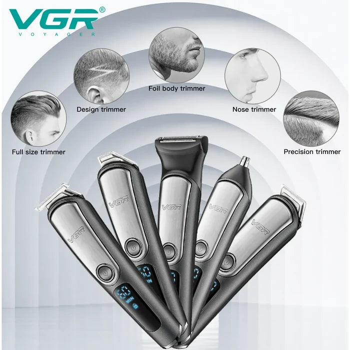 VGR V-105 Professional 5-in-1 Grooming Kit for Men with Led Display, 60 Min Runtime, Black