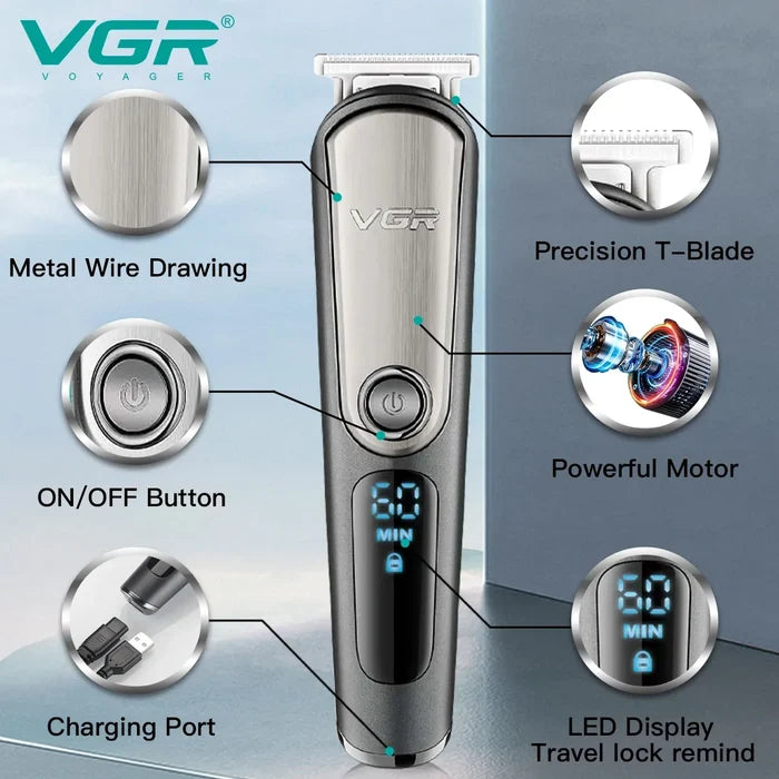 VGR V-105 Professional 5-in-1 Grooming Kit for Men with Led Display, 60 Min Runtime, Black