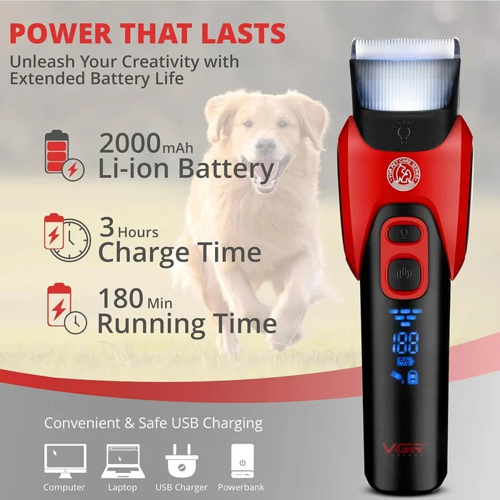 VGR V-208 Professional Pet Clipper for Dogs, Cats & All Animals, Red