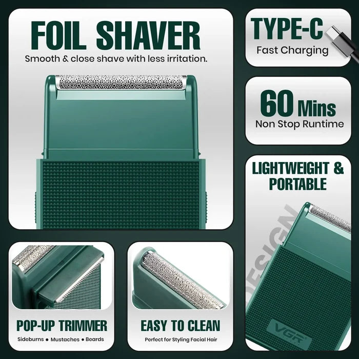 VGR V-376 Professional Pocket Size Shaver For Men, Green