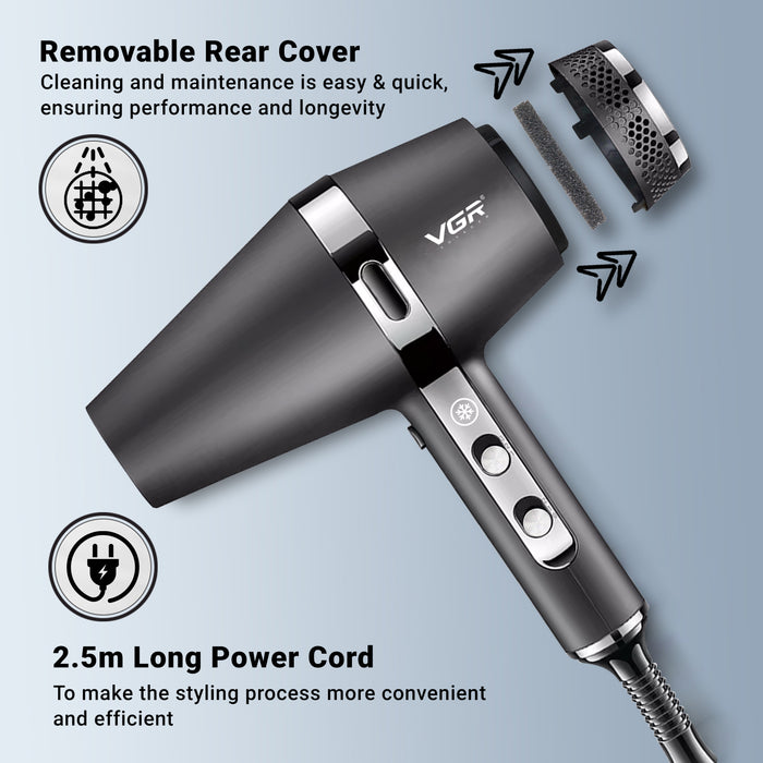 VGR V-451 Hair Dryer For Unisex, Black