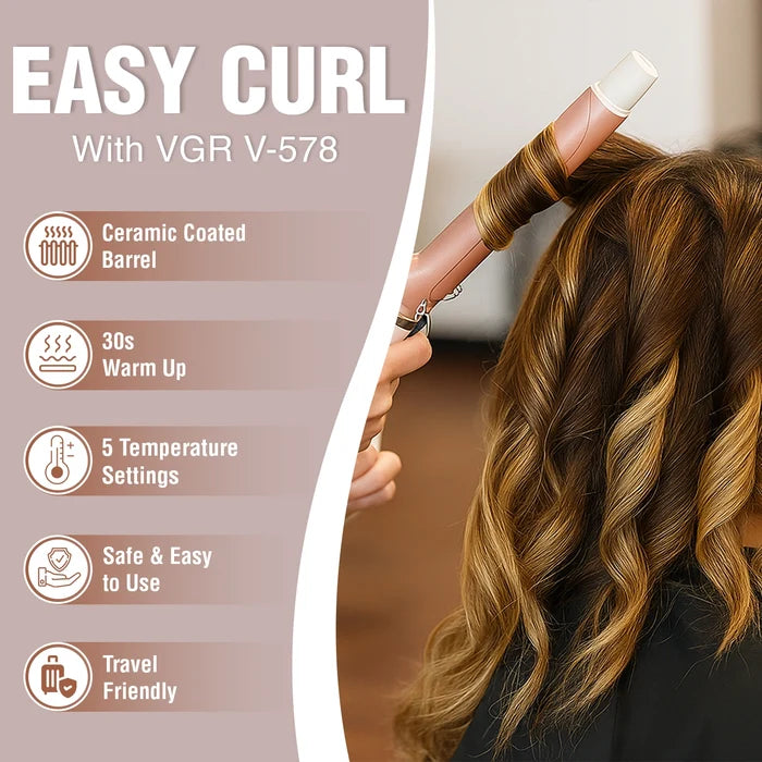 VGR V-578 Professional Electric Hair Curling Wand for Women (White)