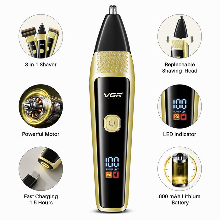 VGR VL-366 Limited Edition Professional 3 in 1 Grooming Kit, (Gold)