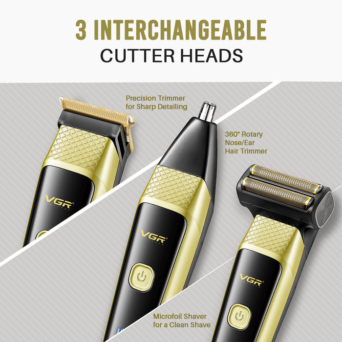 VGR VL-366 Limited Edition Professional 3 in 1 Grooming Kit, (Gold)