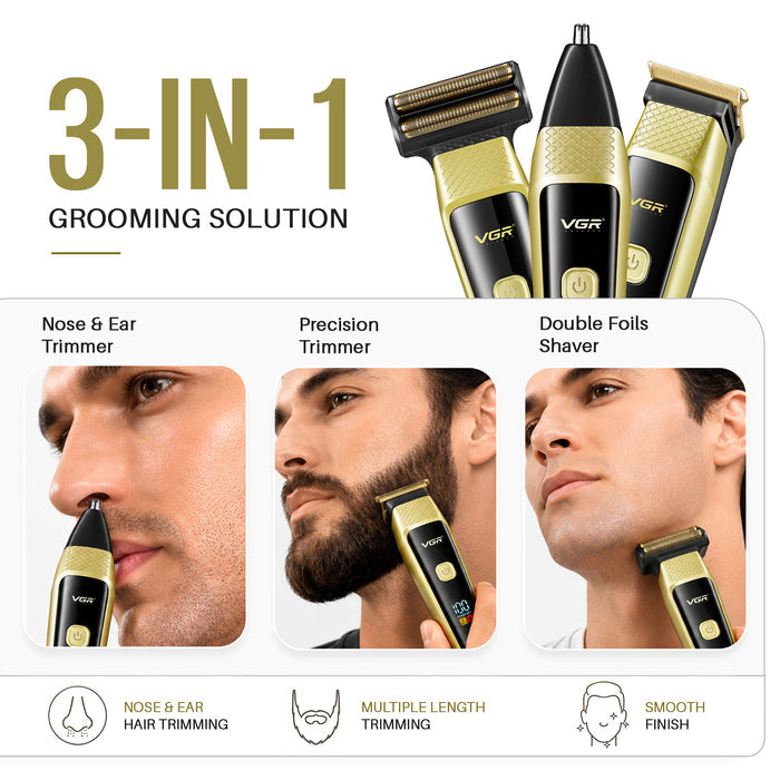 VGR VL-366 Limited Edition Professional 3 in 1 Grooming Kit, (Gold)