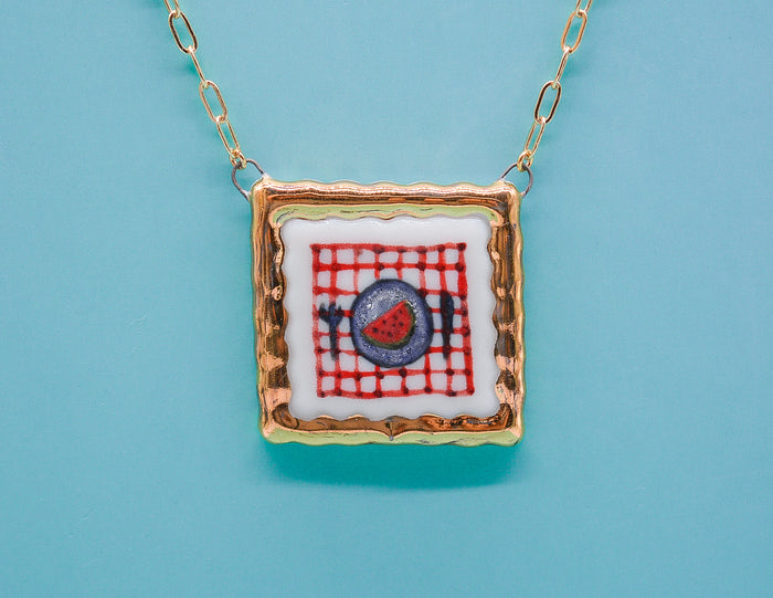 Watermelon Snack Painting Necklace