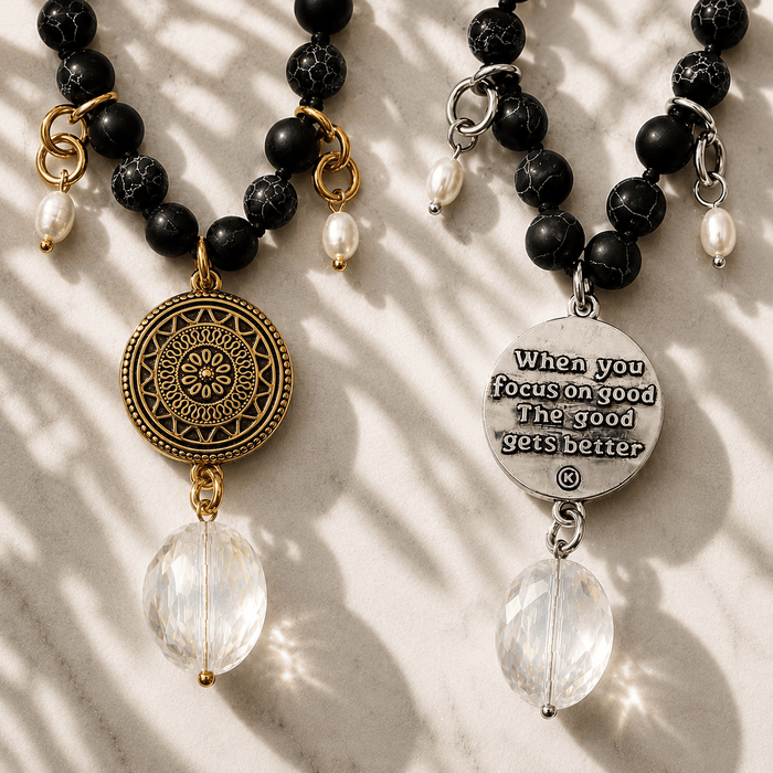 When You Focus On Good Black Howlite Long Chain Fusion Necklace