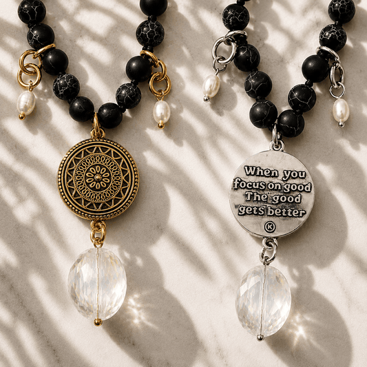 When You Focus On Good Black Howlite Long Chain Fusion Necklace