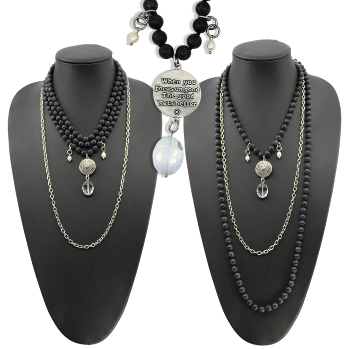When You Focus On Good Black Howlite Long Chain Fusion Necklace