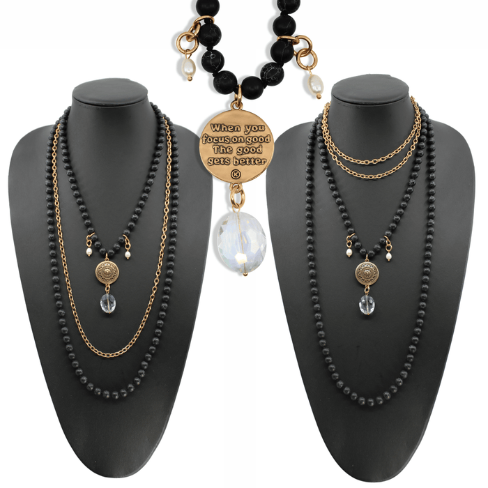 When You Focus On Good Black Howlite Long Chain Fusion Necklace