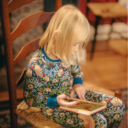 William Morris Children's PJ Set Strawberry Thief Navy Blue