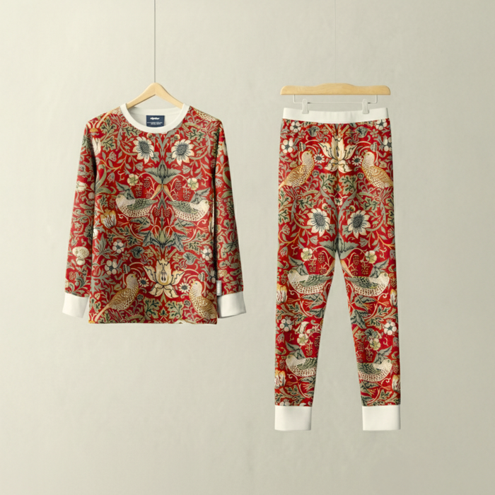 William Morris Children's PJ Set Strawberry Thief Red