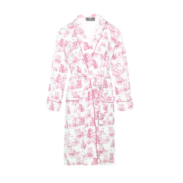 Women's Pink Toile de Jouy Bamboo Robe
