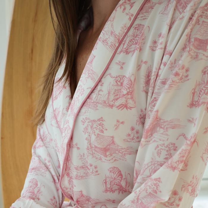 Women's Pink Toile de Jouy Bamboo Robe