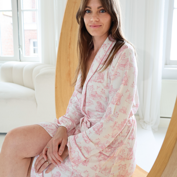 Women's Pink Toile de Jouy Bamboo Robe