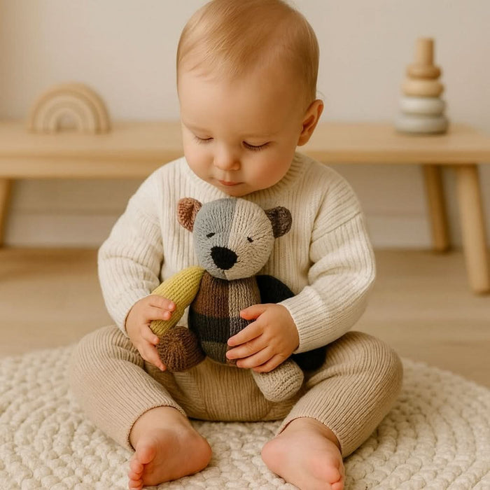 Baby Wool Knit Buddy  | Dee Patchwork Bear finn + emma