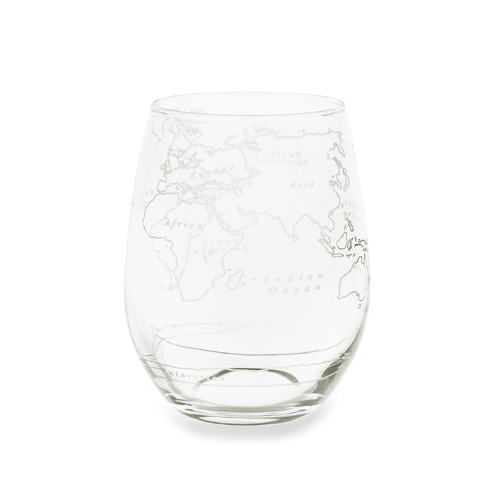 World Map Stemless Wine Glass - Set of 4